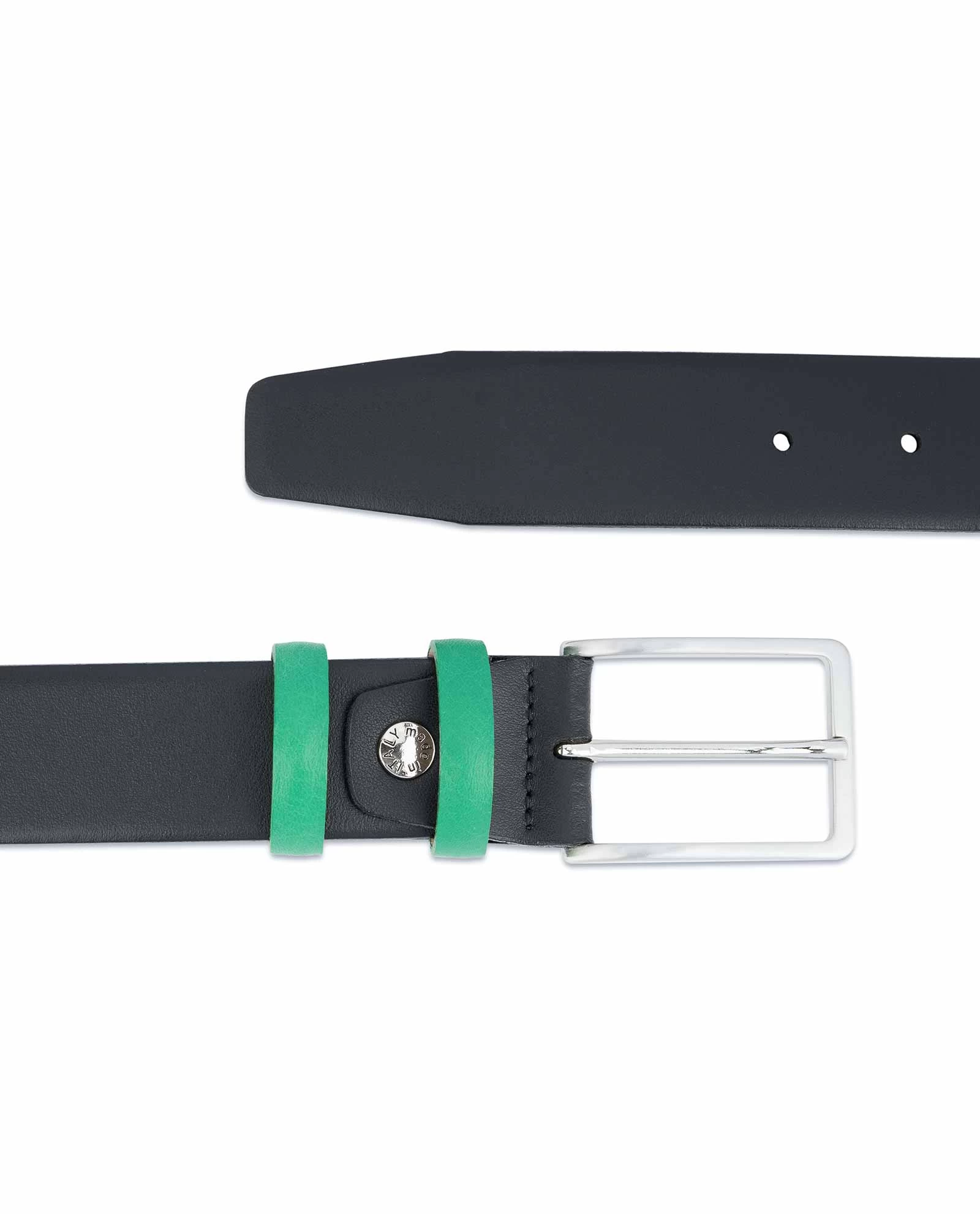 Black Mens Belt With Green Leather Loops 3 Black Mens Belt With Green Leather Loops