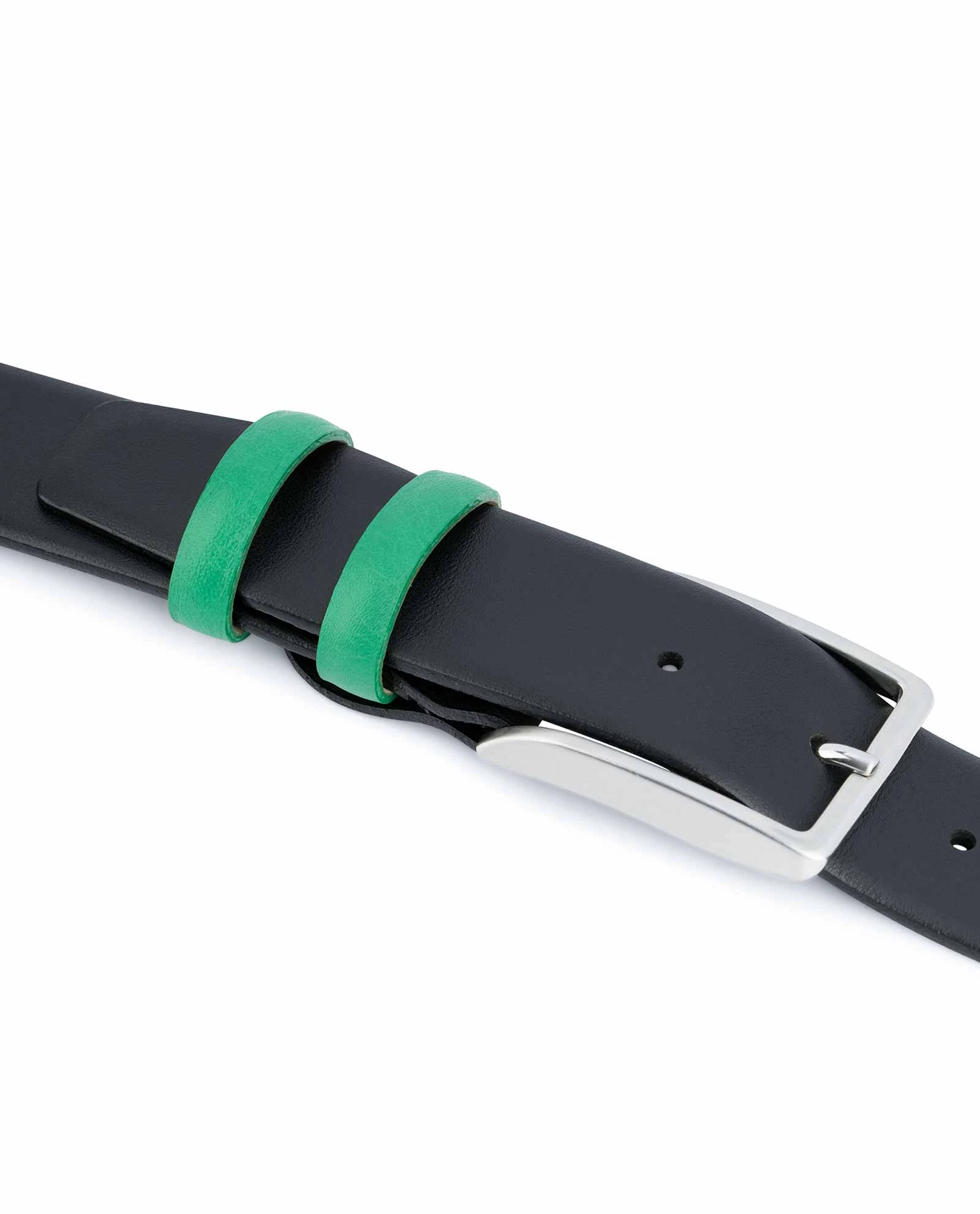 Black Mens Belt With Green Leather Loops 7 Black Mens Belt With Green Leather Loops - Image 5