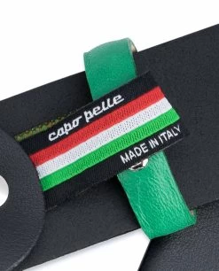 Black Mens Belt With Green Leather Loops 21 Black Mens Belt With Green Leather Loops -Belt Shop Black Mens Belt with Green Leather Loops Woven tag