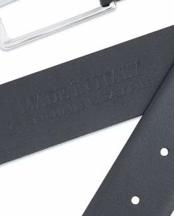 Black Mens Belt With White Leather Loops -Belt Shop Black Mens Belt with White Leather Loops Made in Italy stamp