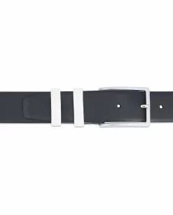 Black Mens Belt With White Leather Loops -Belt Shop Black Mens Belt with White Leather Loops On pants