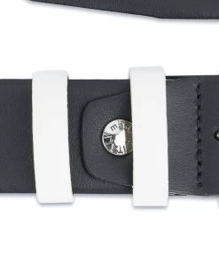 Black Mens Belt With White Leather Loops -Belt Shop Black Mens Belt with White Leather Loops Screw