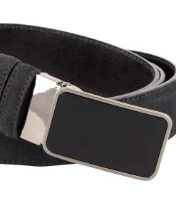 Black Mens Suede Belt With Black Buckle
