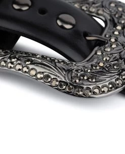 Black Studded Western Belt | Rhinestone Buckle