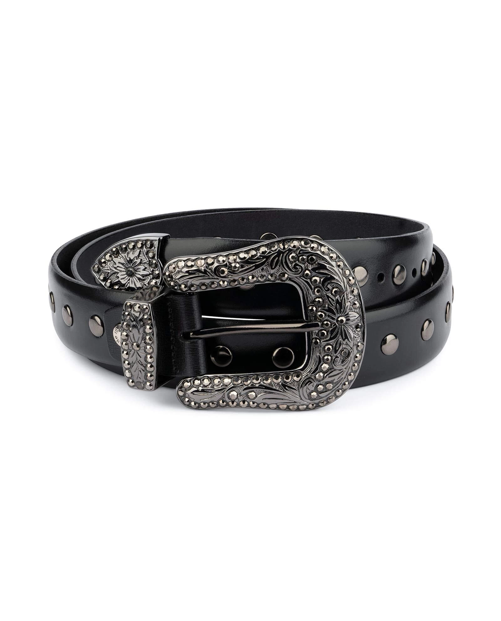 Black Studded Western Belt | Rhinestone Buckle 7 Black Studded Western Belt | Rhinestone Buckle - Image 5