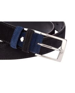 Black Suede Belt With Blue -Belt Shop Black Suede Belt Blue Buckle close