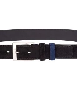 Black Suede Belt With Blue -Belt Shop Black Suede Belt Blue On trousers