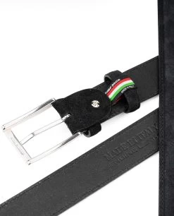 Black Suede Belt Men’s 35 Mm -Belt Shop Black Suede Belt Mens 35 mm Italian Leather by Capo Pelle Heat Stamp Emboss