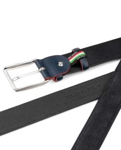 Black Suede Belt With Custom Blue Buckle