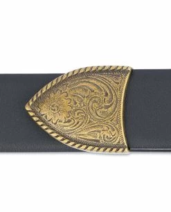 Black Western Belt Mens | Bronze Belt Buckle -Belt Shop Black Western Belt Mens Bronze Belt Buckle End