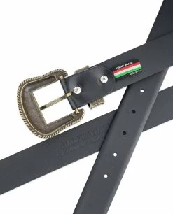 Black Western Belt Mens | Bronze Belt Buckle -Belt Shop Black Western Belt Mens Bronze Belt Buckle Hot stamp