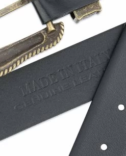 Black Western Belt Mens | Bronze Belt Buckle -Belt Shop Black Western Belt Mens Bronze Belt Buckle Made in Italy