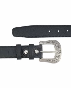 Black Western Belt Mens | Crocodile Embossed Leather