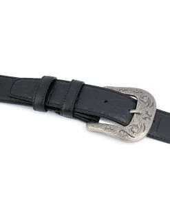 Black Western Belt Mens | Crocodile Embossed Leather -Belt Shop Black Western Belt Mens Crocodile Embossed Leather High quality