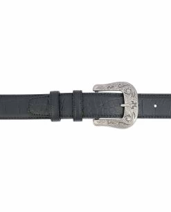 Black Western Belt Mens | Crocodile Embossed Leather -Belt Shop Black Western Belt Mens Crocodile Embossed Leather On jeans