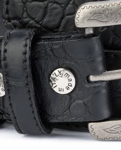 Black Western Belt Mens | Crocodile Embossed Leather -Belt Shop Black Western Belt Mens Crocodile Embossed Leather Screws Bolts