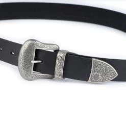 Black Western Double Buckle Belt | Full Grain Leather 4.0 Cm