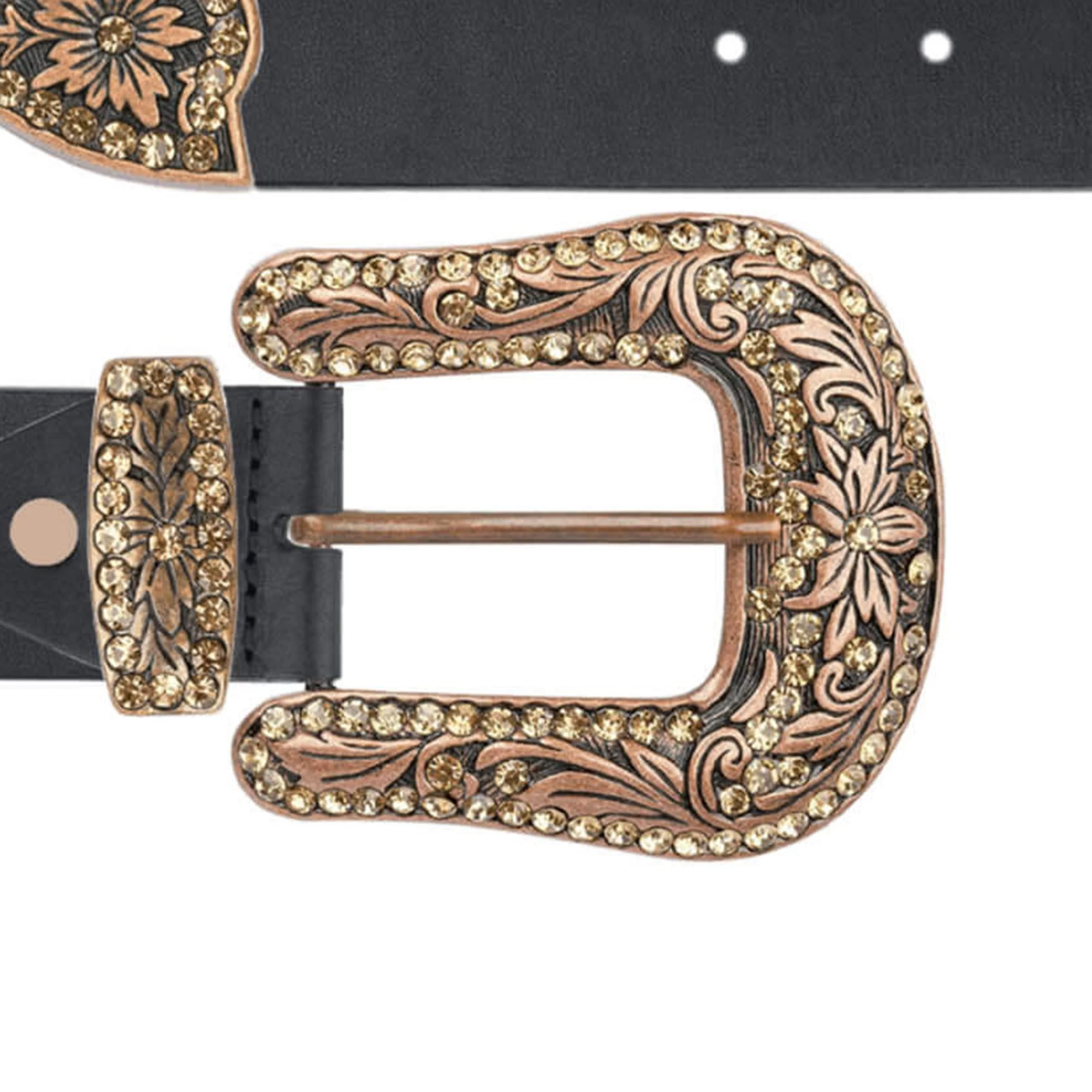 Black Western Belt With Copper Rhinestone Buckle 3 Black Western Belt With Copper Rhinestone Buckle