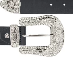 Black Western Belt With Rhinestone Buckle
