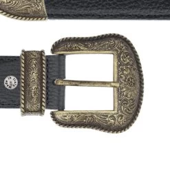 Black Western Cowboy Belt With Antique Gold Buckle
