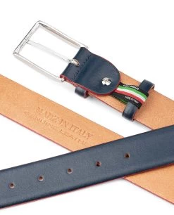 Blue Leather Belt With Red Edges