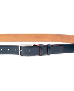 Blue Leather Belt With Red Edges -Belt Shop Blue Leather Belt With Red Edges Mens by Capo Pelle on Trousers