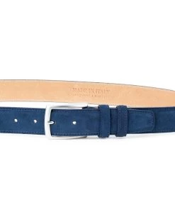 Blue Suede Belt | Genuine Leather -Belt Shop Blue Suede Belt Navy Genuine Italian Leather Capo Pelle On trousers