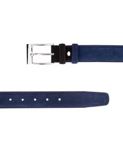 Blue Suede Belt With Black Buckle