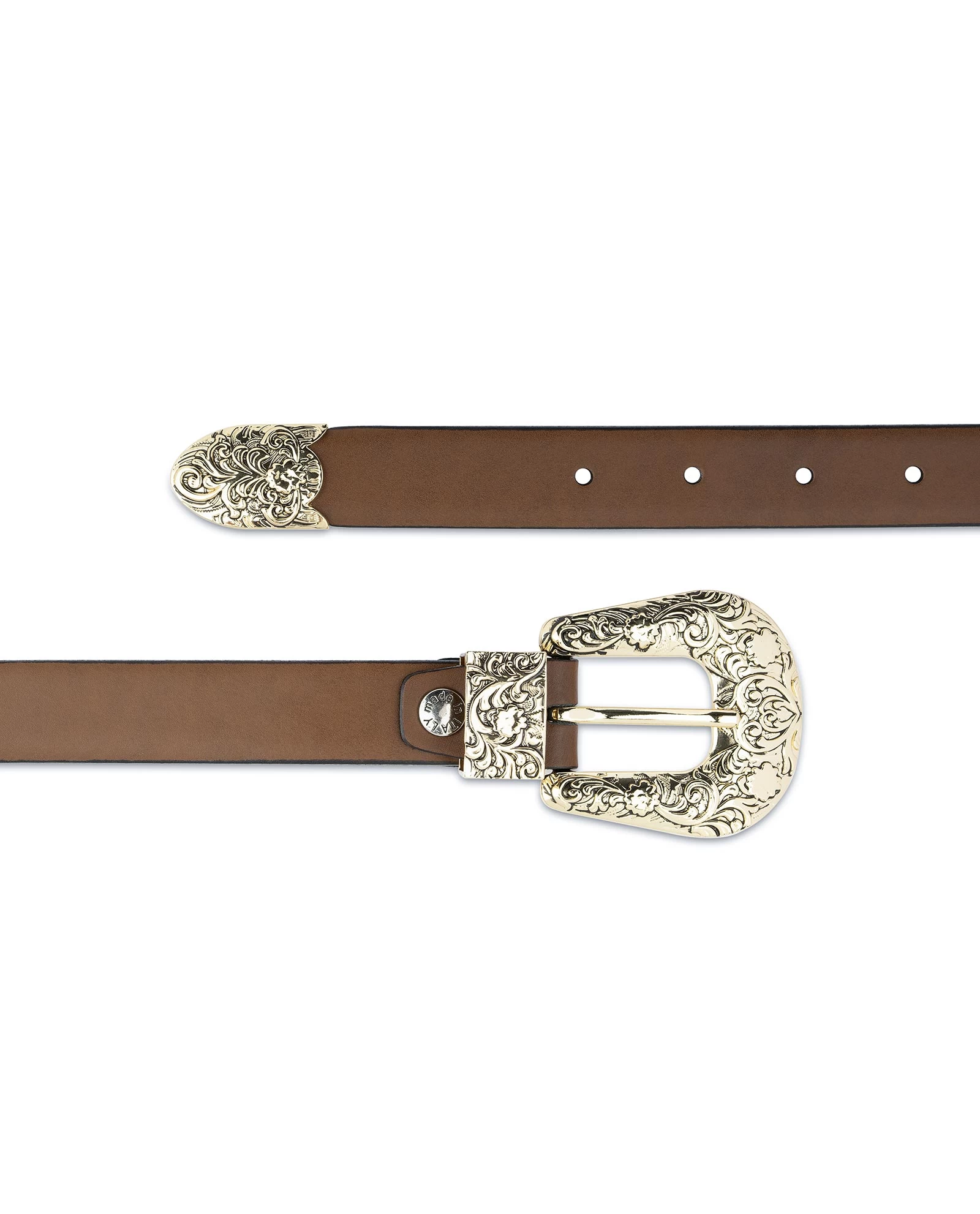 Brown Western Belt For Women With Gold Buckle 4 Brown Western Belt For Women With Gold Buckle - Image 2