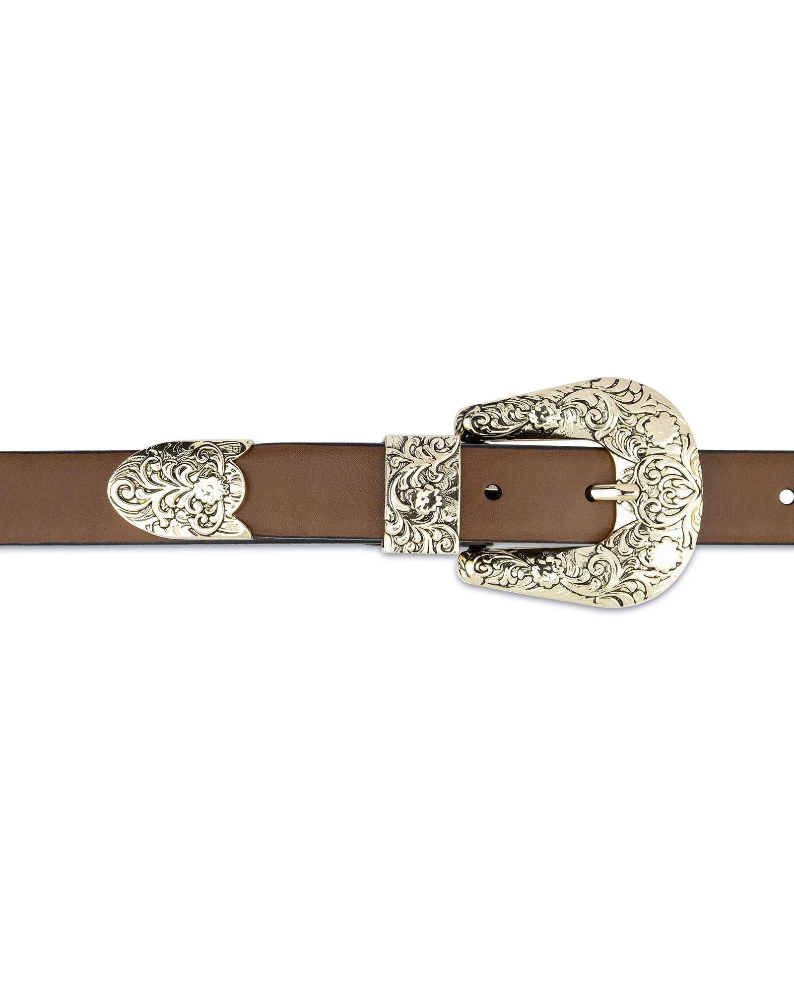 Brown Western Belt For Women With Gold Buckle 3 Brown Western Belt For Women With Gold Buckle