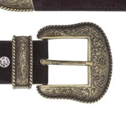 Brown Suede Cowboy Western Belt With Antique Gold Buckle
