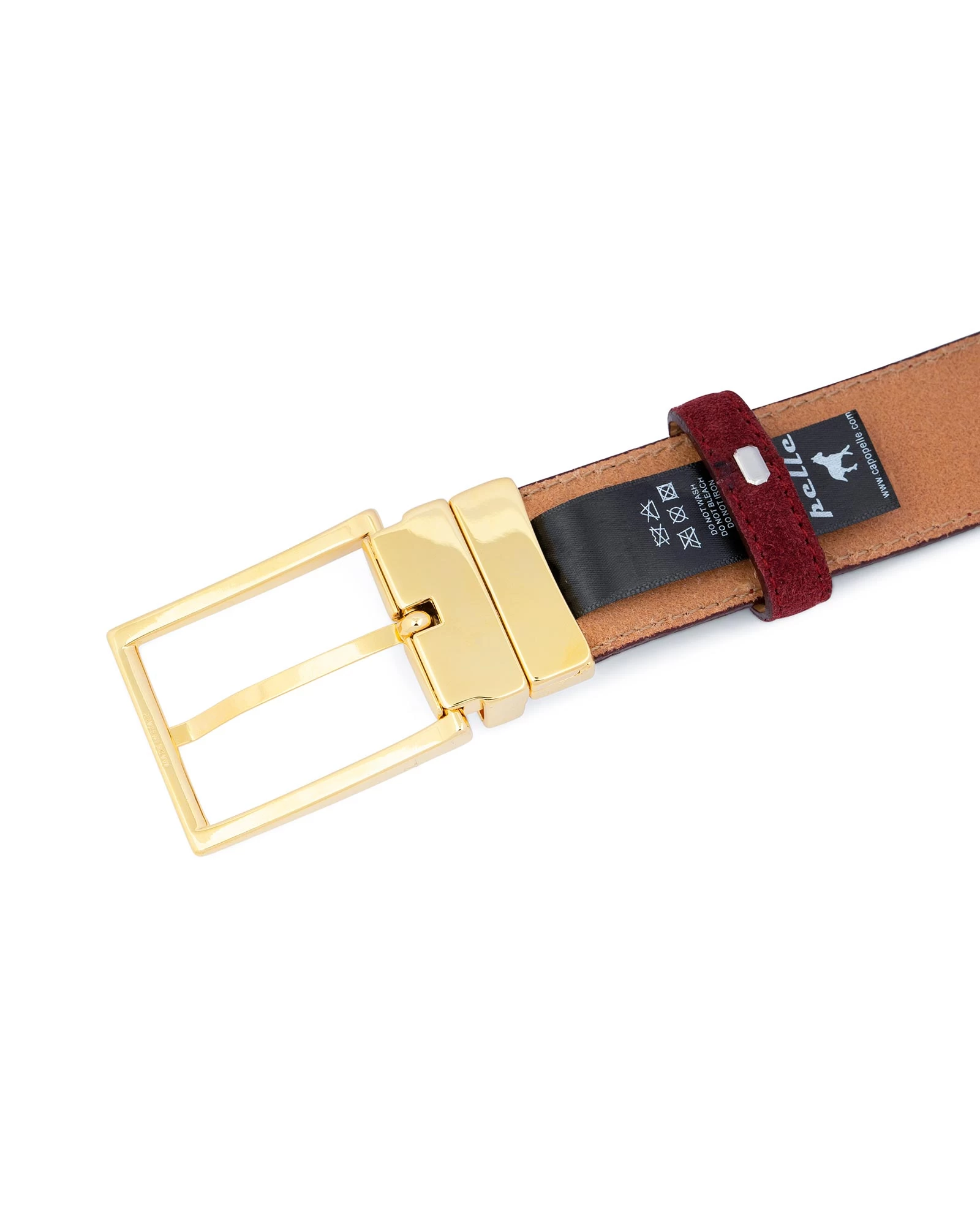 Burgundy Belt With Gold Buckle | Suede Leather 5 Burgundy Belt With Gold Buckle | Suede Leather - Image 3