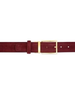 Burgundy Belt With Gold Buckle | Suede Leather