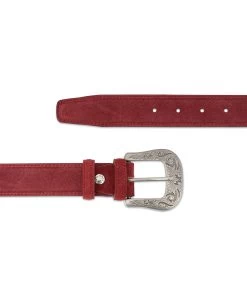Burgundy Suede Western Belt For Men | With Buckle