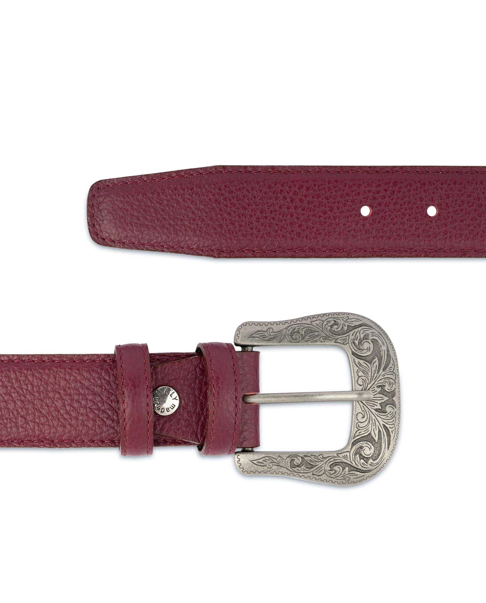 Burgundy Western Belt With Buckle | Italian Leather 3 Burgundy Western Belt With Buckle | Italian Leather