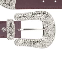 Burgundy Leather Western Belt With Rhinestone Buckle