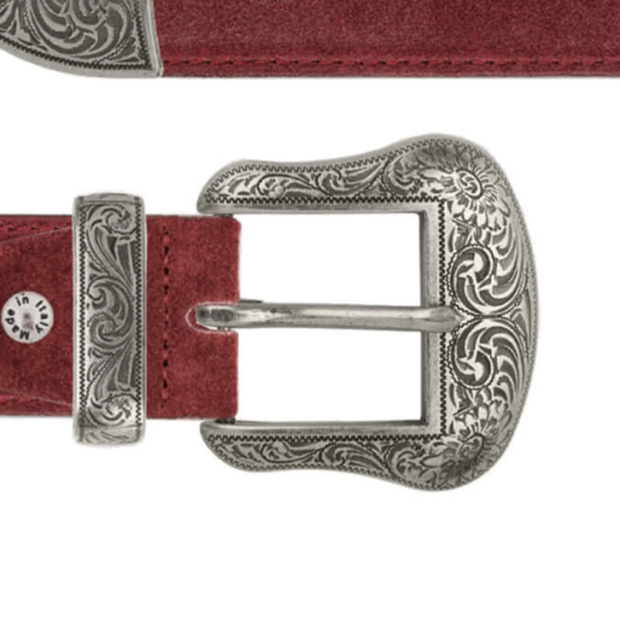 Burgundy Suede Designer Cowboy Belts With Silver Buckle 3 Burgundy Suede Designer Cowboy Belts With Silver Buckle