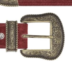 Burgundy Suede Handmade Western Belt With Bronze Buckle