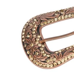 White Western Belt With Copper Crystal Buckle -Belt Shop COPP34CWSET 1 5