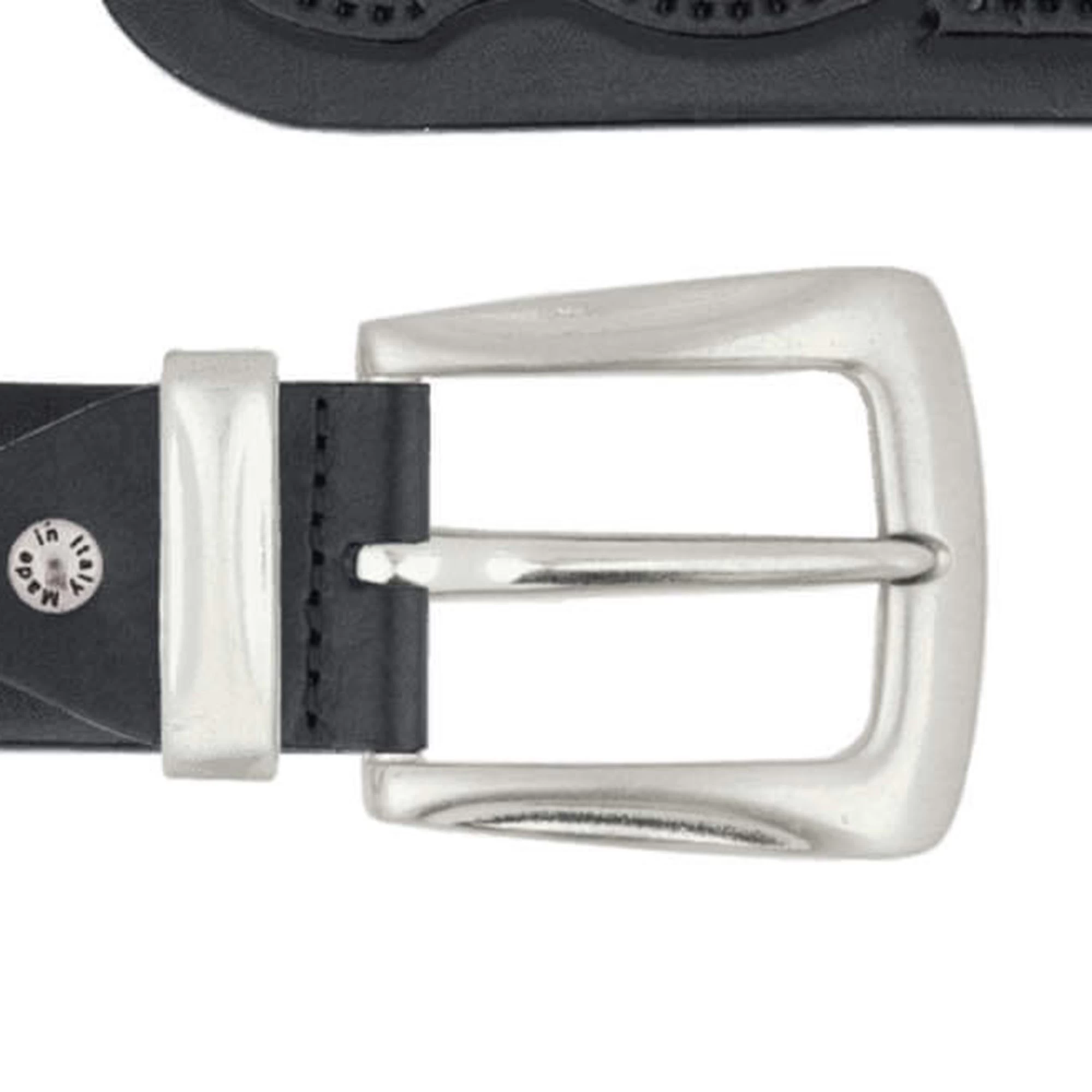 Casual Black Tooled Leather Belt With Metal Buckle 3 Casual Black Tooled Leather Belt With Metal Buckle