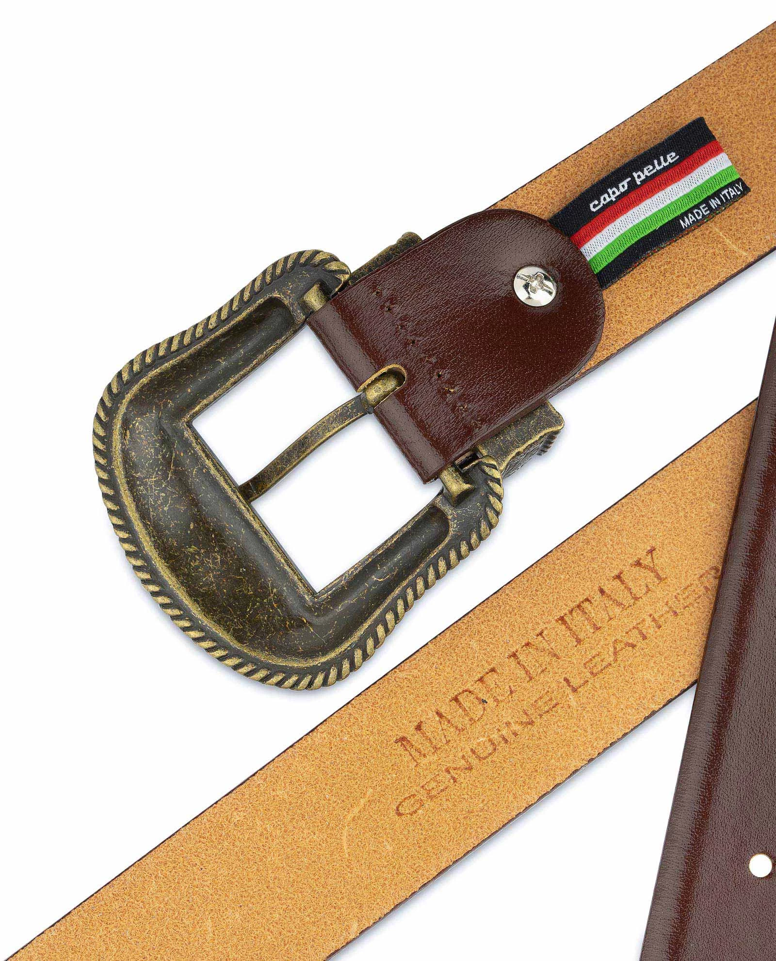 Cognac Leather Belt With Cowboy Bronze Buckle 5 Cognac Leather Belt With Cowboy Bronze Buckle - Image 3