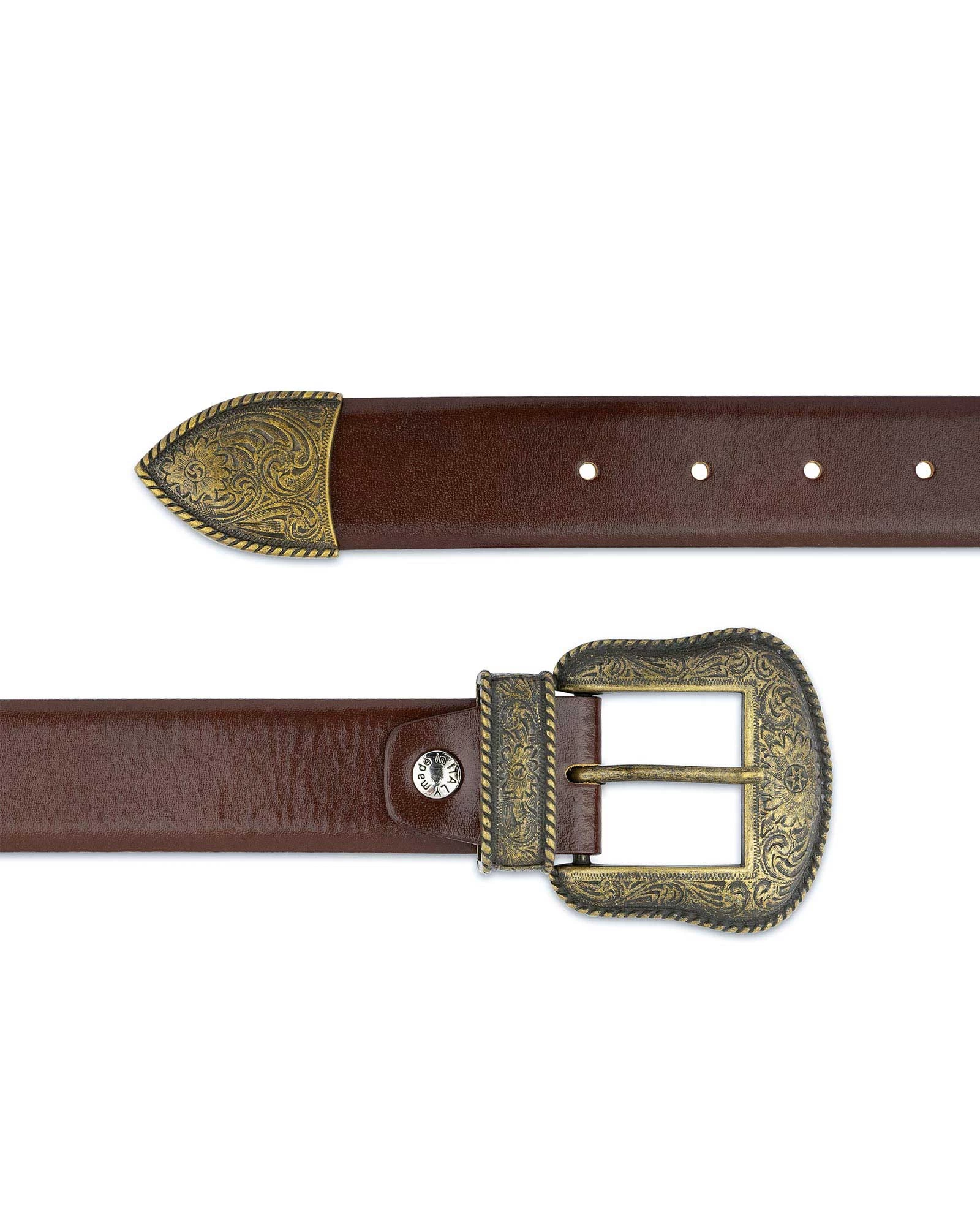 Cognac Leather Belt With Cowboy Bronze Buckle 4 Cognac Leather Belt With Cowboy Bronze Buckle - Image 2