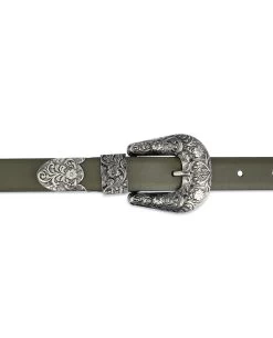 Cowgirl Belt With Buckle | Olive Green Leather