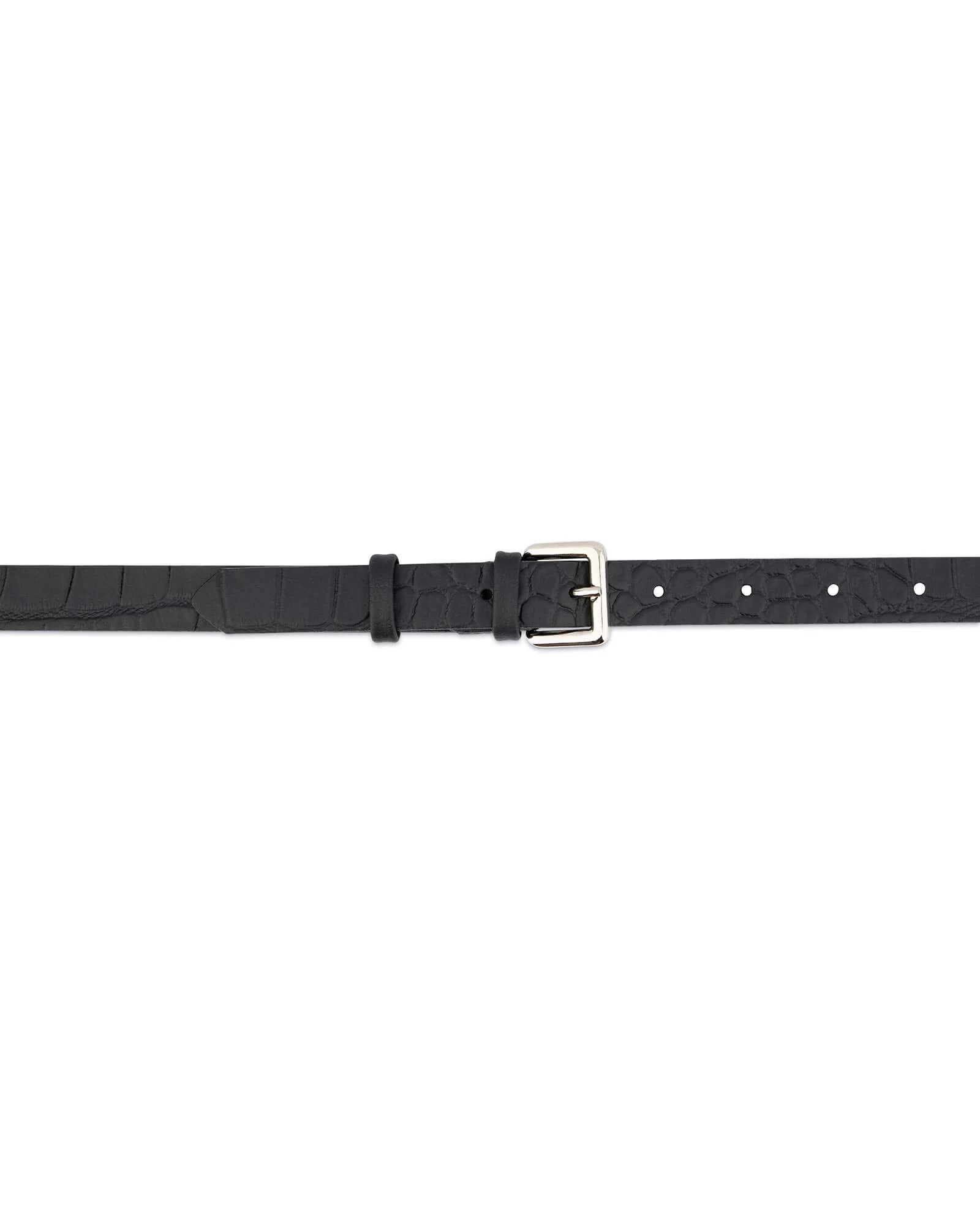 Croco Thin Black Belt Womens 2.0 Cm 4 Croco Thin Black Belt Womens 2.0 Cm - Image 2
