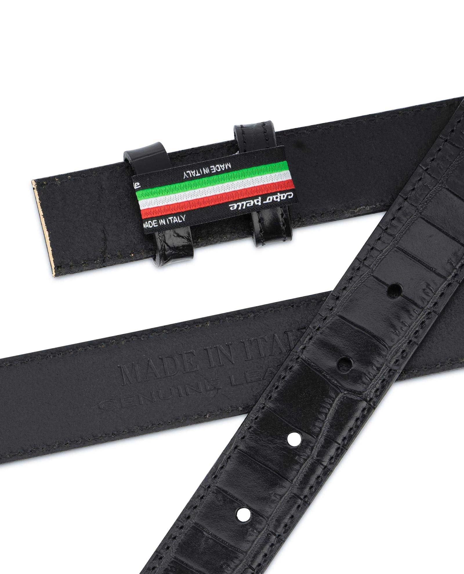 Crocodile Belt Strap No Buckle | Black 1 1/8 Inch 4 Crocodile Belt Strap No Buckle | Black 1 1/8 Inch - Image 2