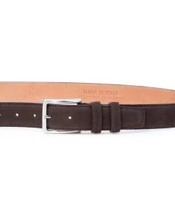 Dark Brown Suede Belt -Belt Shop Dark Brown Suede Belt 35 mm Genuine Leather Capo Pelle On trousers