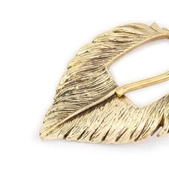 Ladies Khaki Green Belt With Gold Feather Buckle -Belt Shop FETH30GOLD 1 1