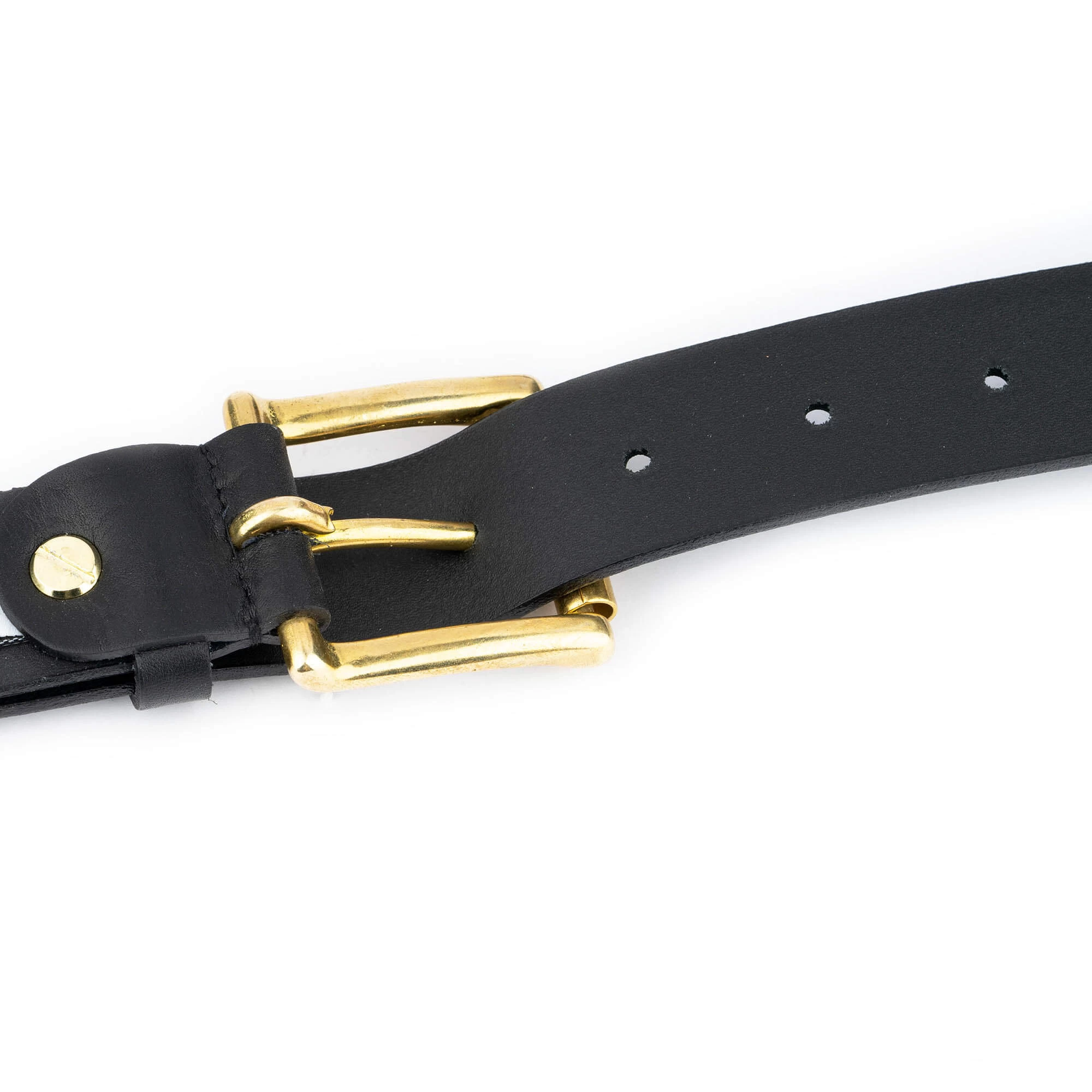 Gold Brass Buckle Belt – Black Full Grain Leather 3.0 Cm 4 Gold Brass Buckle Belt – Black Full Grain Leather 3.0 Cm - Image 2