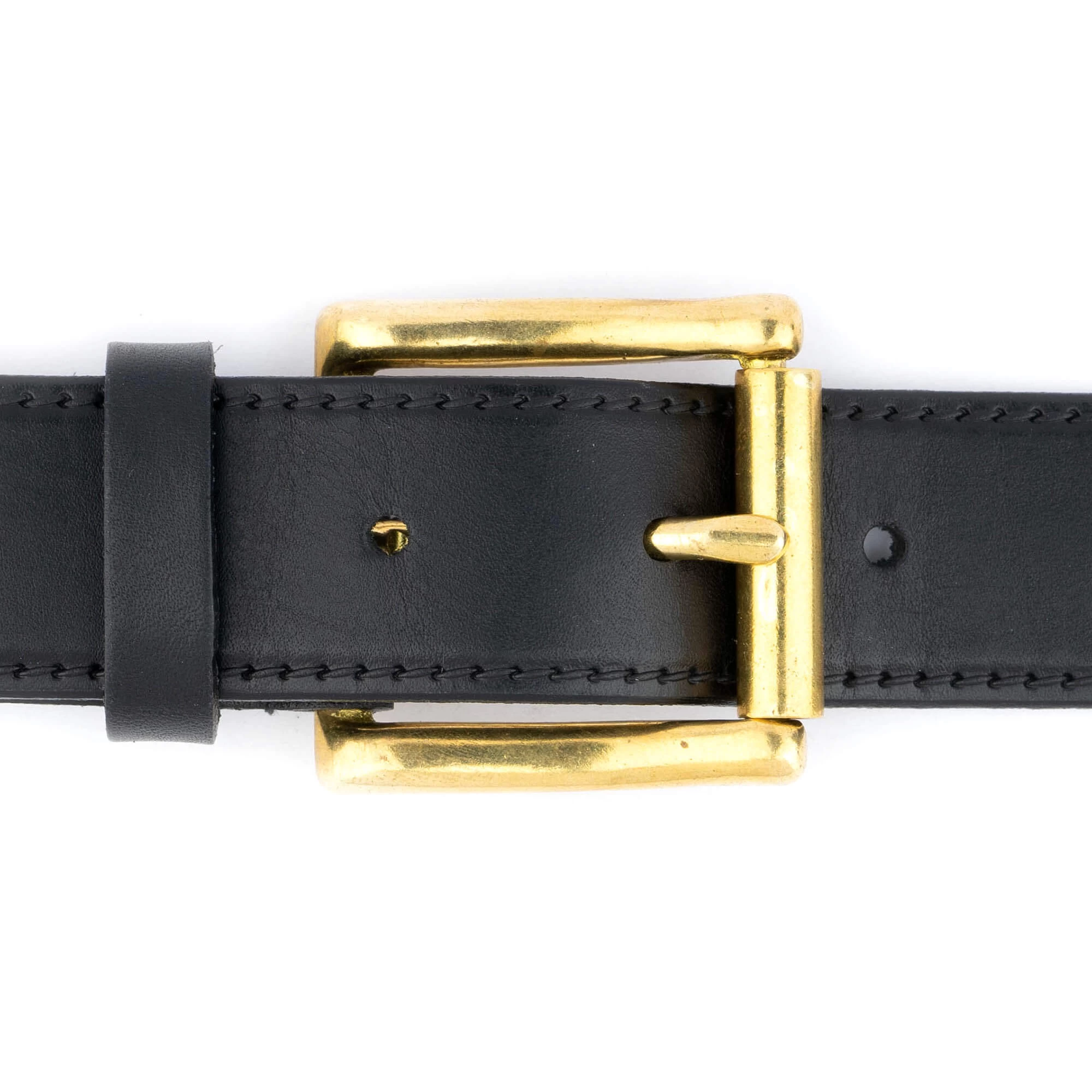 Gold Brass Buckle Belt – Black Full Grain Leather 3.0 Cm 9 Gold Brass Buckle Belt – Black Full Grain Leather 3.0 Cm - Image 7