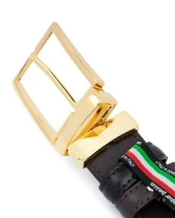 Gifts For Boss Male | Reversible Gold Buckle Belt -Belt Shop Gold Buckle Black Belt For Men Reversible to Brown Clamp Clasp 1